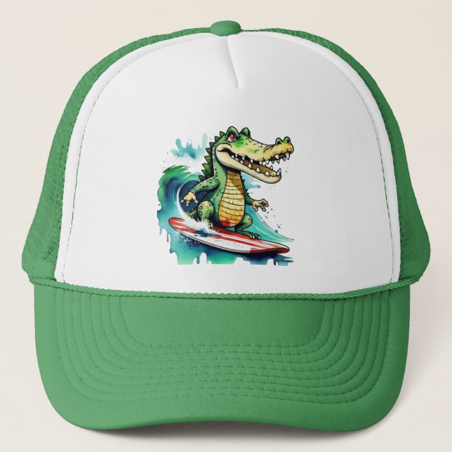 Funny Crocodile surfing Truckerkappe (Vorderseite)