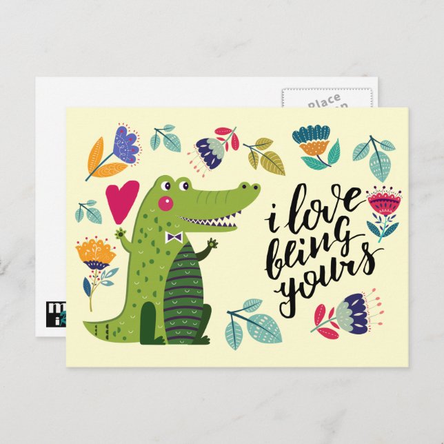 Funny Crocodile Valentine's Day Postkarten (Vorne/Hinten)