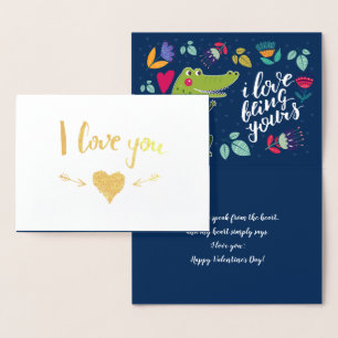 Funny Crocodile Valentine's Day Real Foil Cards Folienkarte