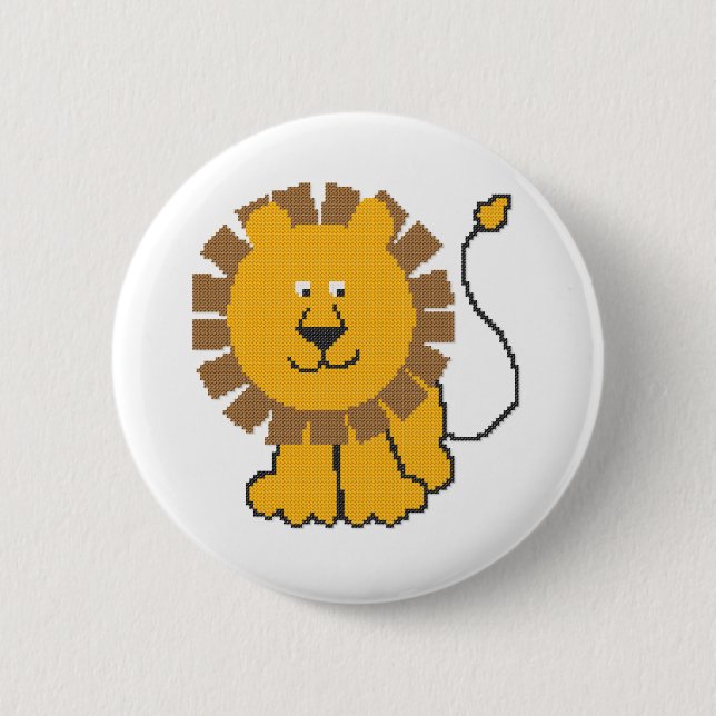 Funny cross-stitch Cartoon Lion Button (Vorderseite)