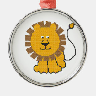 Funny cross-stitch Cartoon Lion Silbernes Ornament