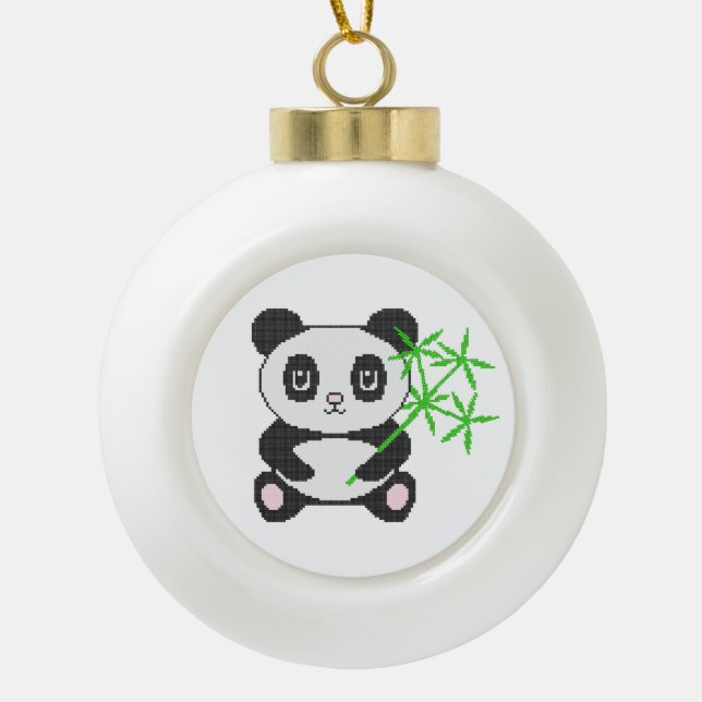 Funny cross-stitch panda keramik Kugel-Ornament (Vorderseite)
