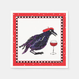 Funny Crow mit French Beret und Glass of wine Serviette