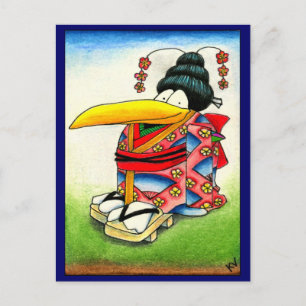 Funny Crow mit Kimono Postkarte