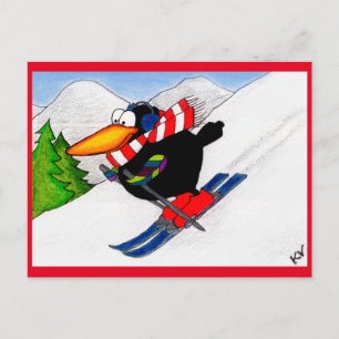 Funny Crow Winter Skiurlaub Postkarte