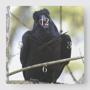 Funny Crowing Raven Wildlife-lovers Art Clock Quadratische Wanduhr