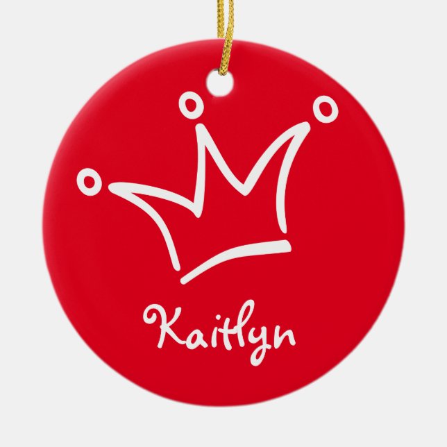 Funny Crown weiß + Ihr Backgr. & Text Keramik Ornament (Vorne)
