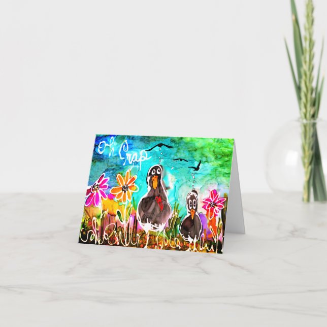 Funny Crows and Blume Oh Crap Grußkarte Karte (Vorderseite)