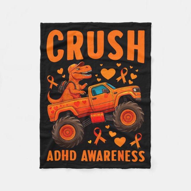 Funny Crush Adhd Awareness T-rex Monster Truck Kid Fleecedecke (Vorderseite)