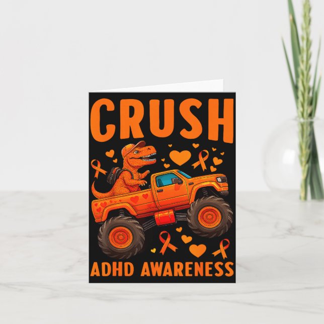 Funny Crush Adhd Awareness T-rex Monster Truck Kid Karte (Vorderseite)