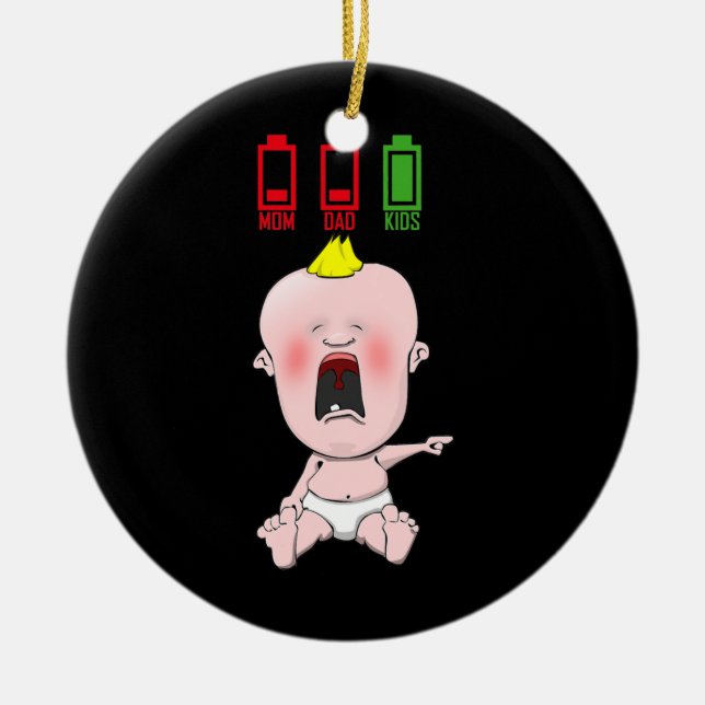 Funny Cry Baby Mama und Vater Low Battery Schweiß  Keramik Ornament (Vorne)