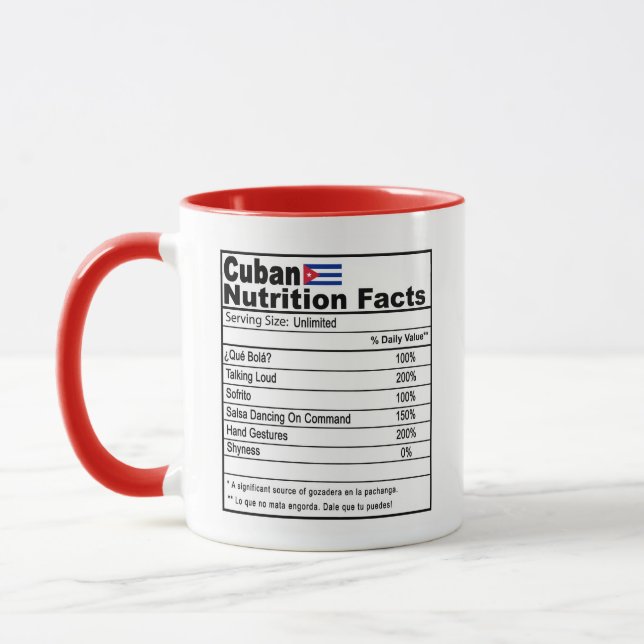 Funny Cuban Nutrition Fact Coffee Tasse (Links)