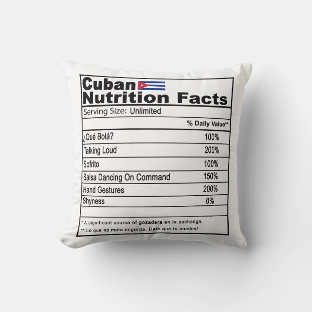 Funny Cuban Nutrition Fact Pillow, Wohngestaltung Kissen (Vorderseite)