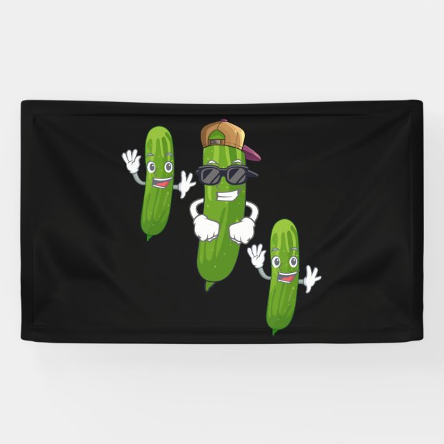 Funny Cucumber Pickle Dancing Food Banner (Horizontal)