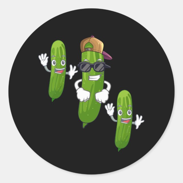 Funny Cucumber Pickle Dancing Food Runder Aufkleber (Vorderseite)