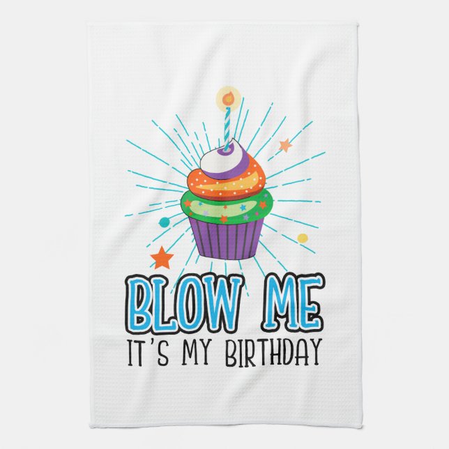Funny Cupcake Candle Blow Me Es ist mein Geburtsta Geschirrtuch (Vertikal)