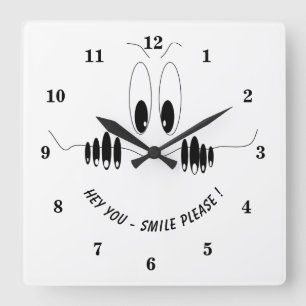 Funny Curiosity Eyes - Smile - Add Your Text/Color Quadratische Wanduhr