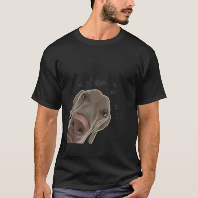 Funny Curious Dog Weimaraner T-Shirt (Vorderseite)