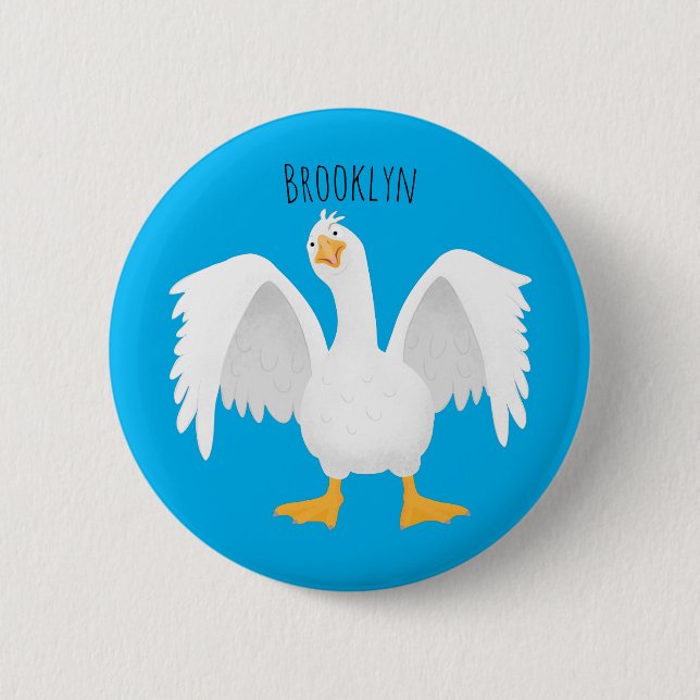 Funny curious domestic goose cartoon illustration button (Vorderseite)