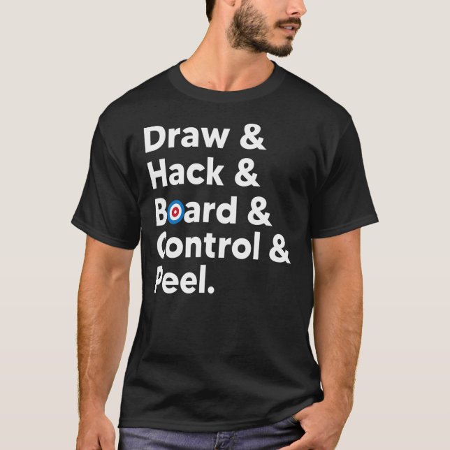 Funny Curling Mem zeichne Hack-Board Kontrolle Pee T-Shirt (Vorderseite)