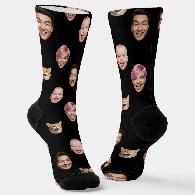 Funny Custom 4 Faces with Dog Cat - Personalisiert Socken (Gewinkelt)
