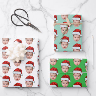Funny Custom Baby Face Foto Santa Head Geschenkpapier Set
