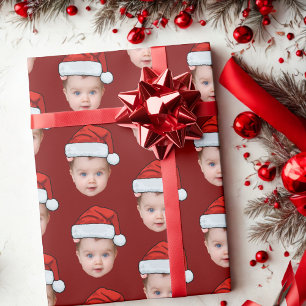 Funny Custom Baby Face Foto Santa Head Xmas Red Geschenkpapier