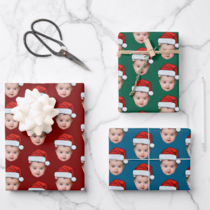 Funny Custom Baby Face Foto Santa Head Xmas Red Geschenkpapier Set