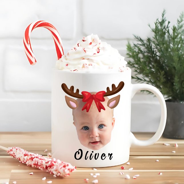 Funny Custom Baby Face Foto Weihnachtsmann Rentier Kaffeetasse (Von Creator hochgeladen)
