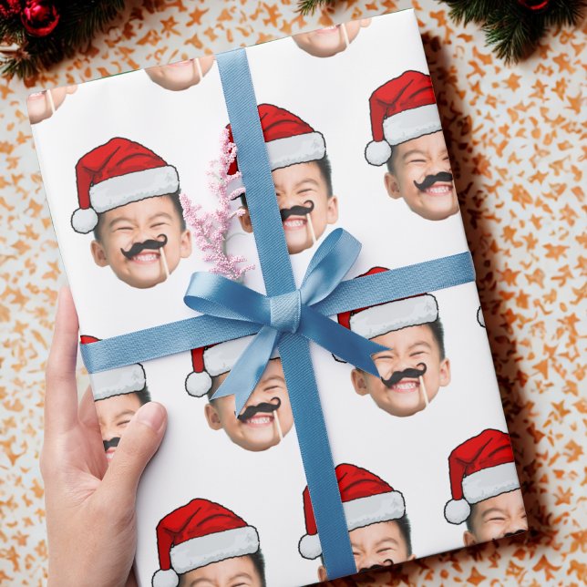 Funny Custom Baby Face Photo Santa Hat Christmas Geschenkpapier (Von Creator hochgeladen)