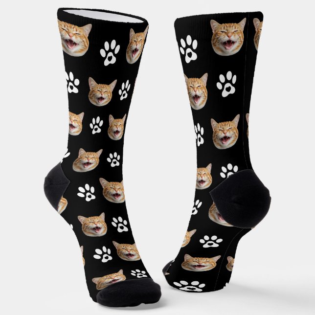 Funny Custom Cat Foto mit Paw Muster Socken (Gewinkelt)