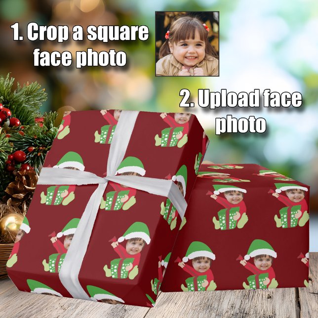 Funny Custom Children's Photo Elf Christmas Red Geschenkpapier (Von Creator hochgeladen)