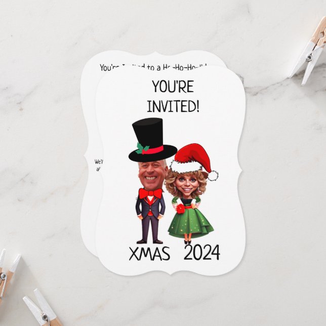 Funny Custom Christmas Couple Karikatur Einladung (Vorderseite/Rückseite Beispiel)