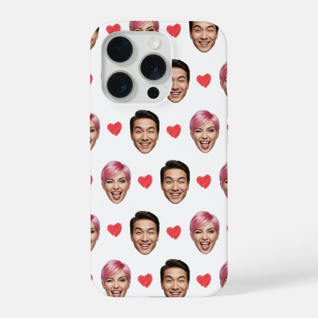Funny Custom Couple Faces Pattern Red Hearts iPhone Hülle (Rückseite)