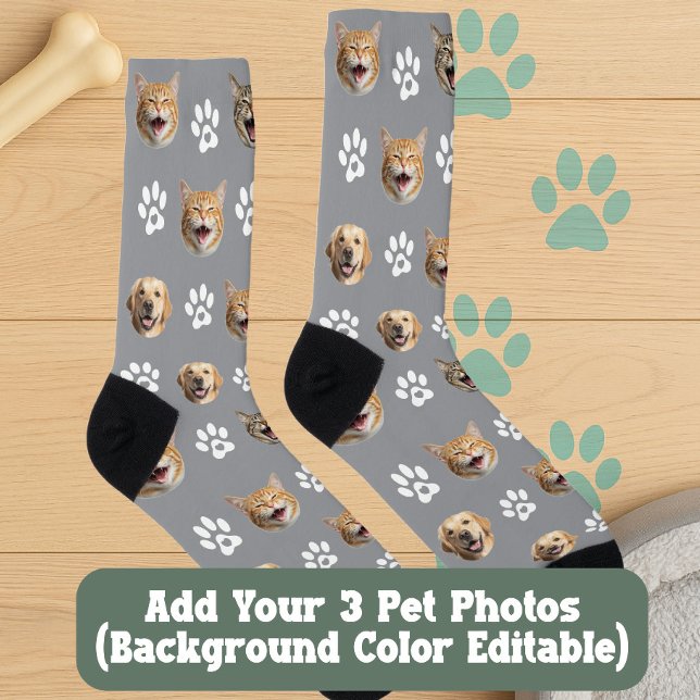 Funny Custom Dog & Cat 3 Fotos mit Paw Prints Socken (Von Creator hochgeladen)