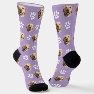 Funny Custom Dog Foto mit Paw Muster Lila Socken
