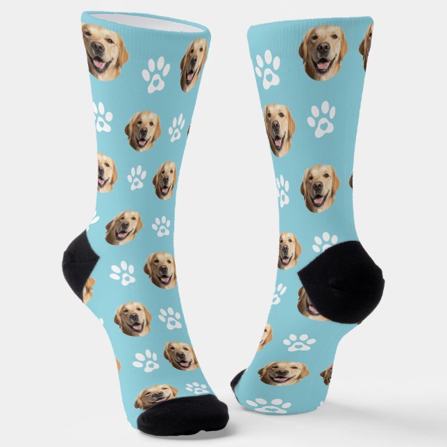 Funny Custom Dog Foto mit Paw Muster Türkis Socken (Gewinkelt)