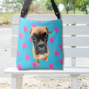 Funny Custom Dog Foto Pet Lover Blau Design Tragetaschen Mit Langen Trägern