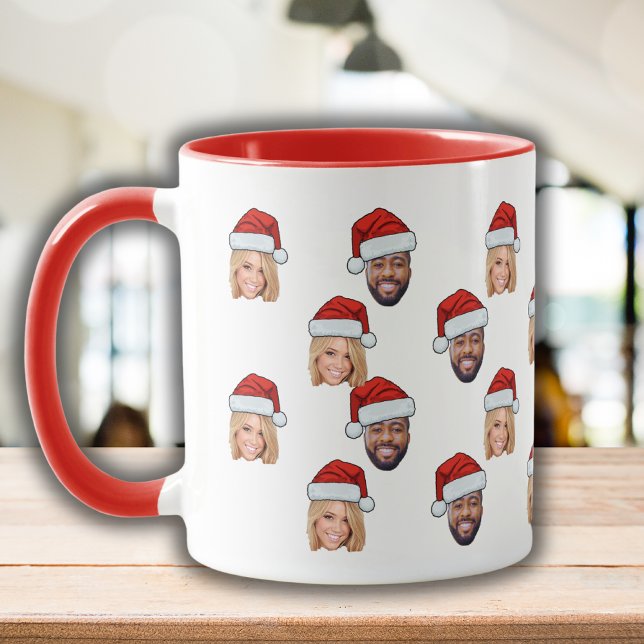 Funny Custom Face 2 Fotos Santa Claus Hat Xsmas Tasse (Von Creator hochgeladen)