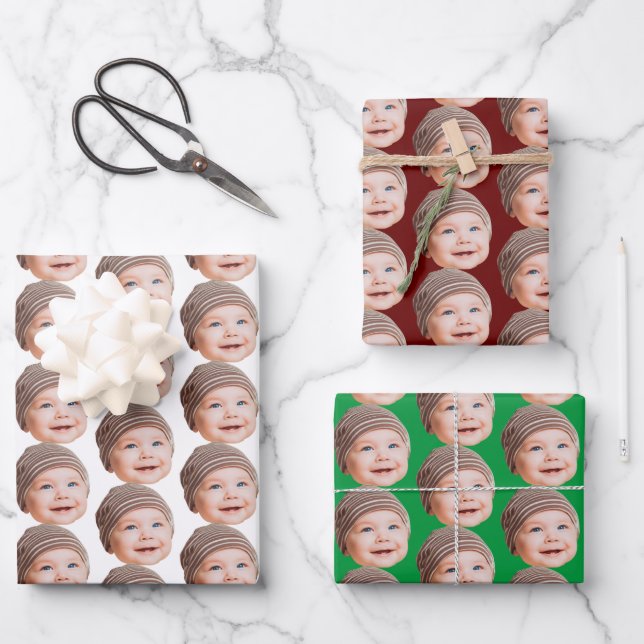 Funny Custom Face Foto Baby Mama Vater Geschenk Geschenkpapier Set (Vorderseite)