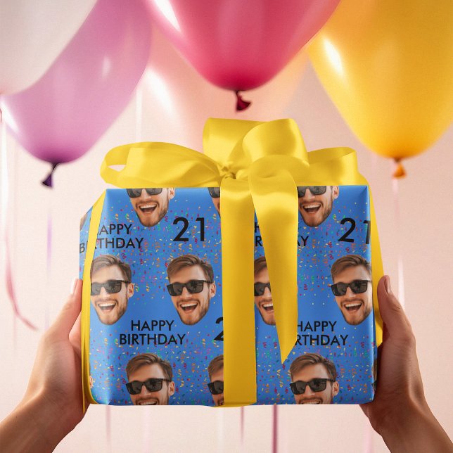 Funny Custom Face Foto Geburtstagsparty Geschenkpapier (Funny Custom Face Photo Birthday Party Wrapping Paper
)