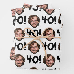 Funny Custom Face Foto Geburtstagszeit Schwarz-wei Geschenkpapier Set