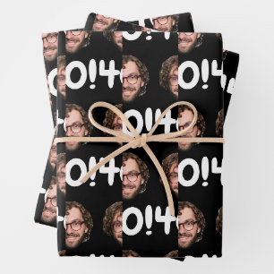 Funny Custom Face Foto Geburtstagszeit Schwarz-wei Geschenkpapier Set