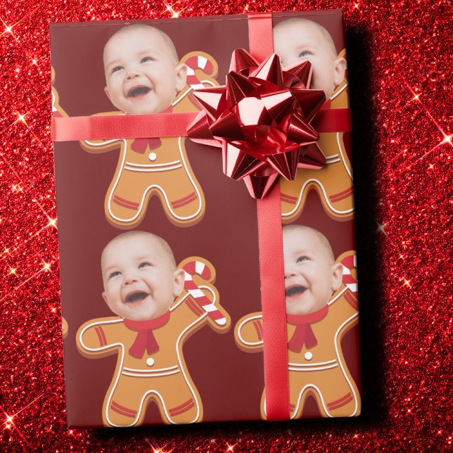 Funny Custom Face Foto Gingerbrett Xmas Baby Geschenkpapier (Von Creator hochgeladen)