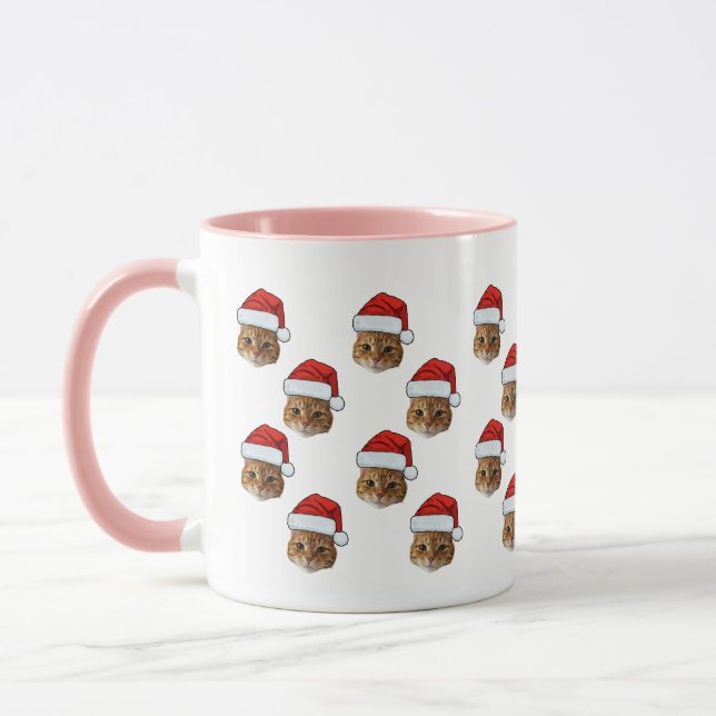 Funny Custom Face Foto Santa Cat Hat Weihnachten Tasse (Links)