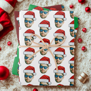 Funny Custom Face Foto Santa Claus Hat Weihnachten Geschenkpapier Set