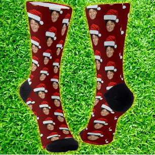Funny Custom Face Foto Santa Claus Hat Weihnachten Socken