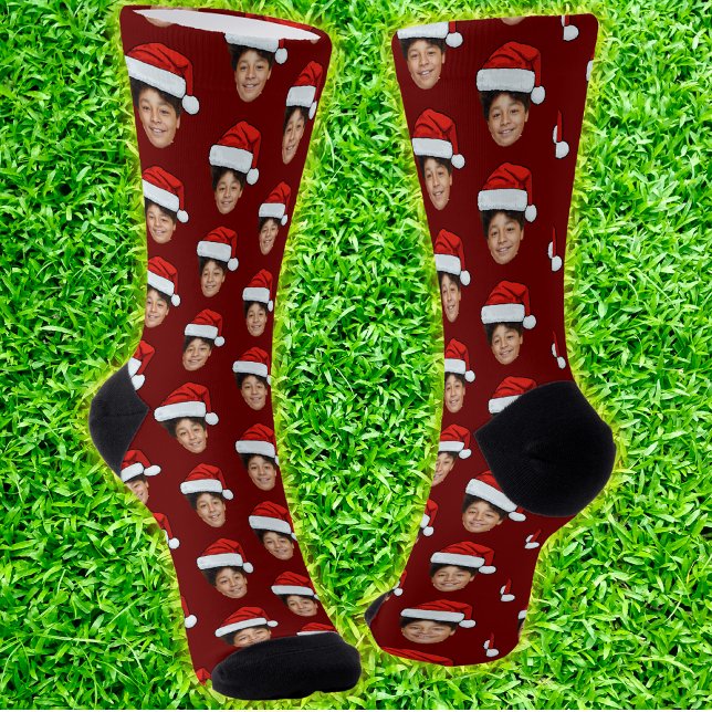Funny Custom Face Foto Santa Claus Hat Weihnachten Socken (Von Creator hochgeladen)
