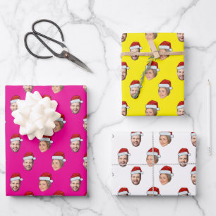 Funny Custom Face Foto Santa Head Geschenkpapier Set