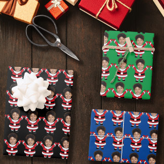 Funny Custom Face Foto Santa Head Personalisiert Geschenkpapier Set